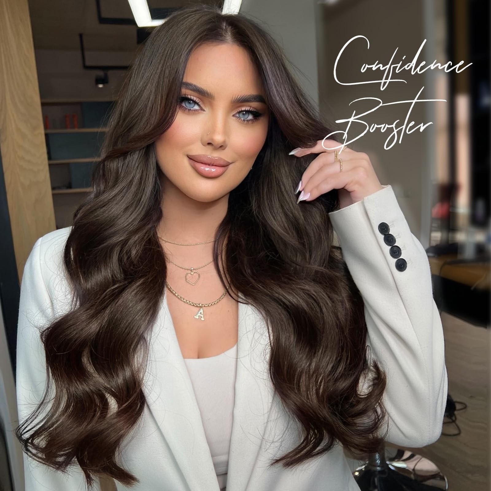 Long Wavy Wig Middle Part Dark Brown Wigs 26 Inches Brown Wigs For White Wome…