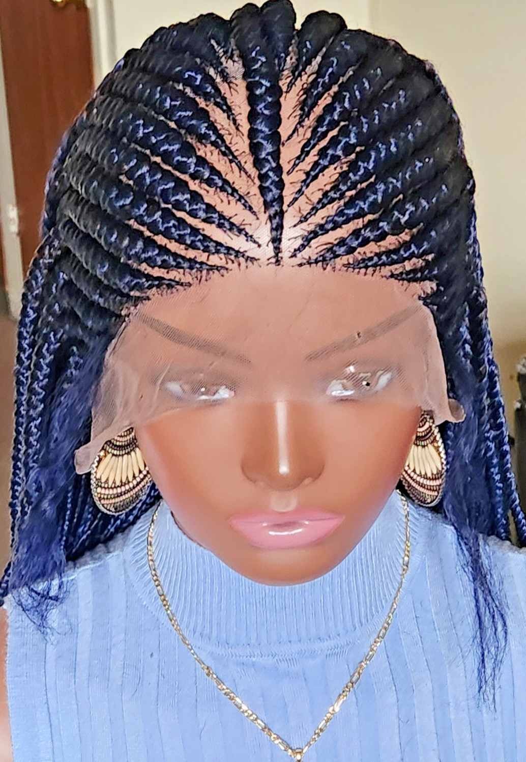 Handmade box Full Lace Cornrow wig 1B mix Dark blue