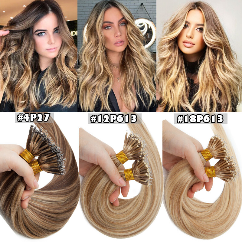 RUSSIAN Nano Ring Beans Loop Beads 1g Human Hair Extensions Full Head US 14″-24″