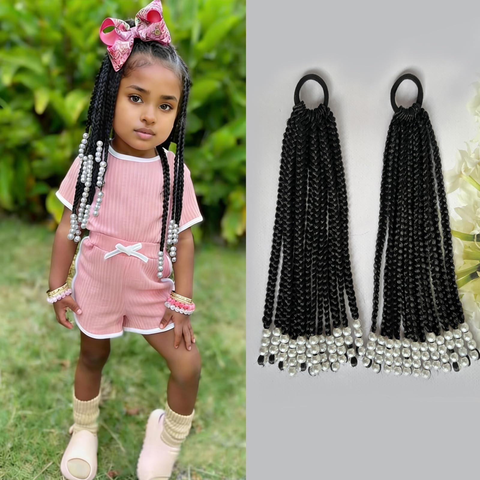 WSTAR 2 Pieces Kids Ponytail With Beads Box Braided Ponytails Hair Extensions…