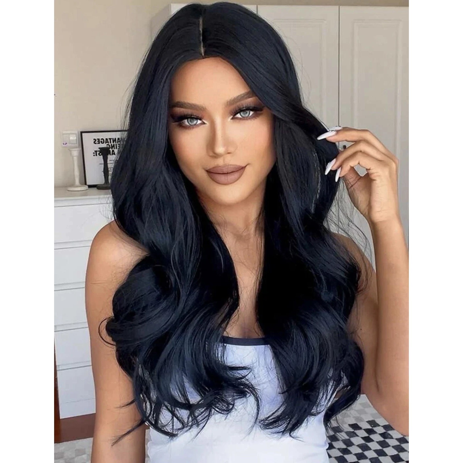 Halloween Long Wavy Soft Cosplay Wigs Heat Resistant Synthetic Hair Black