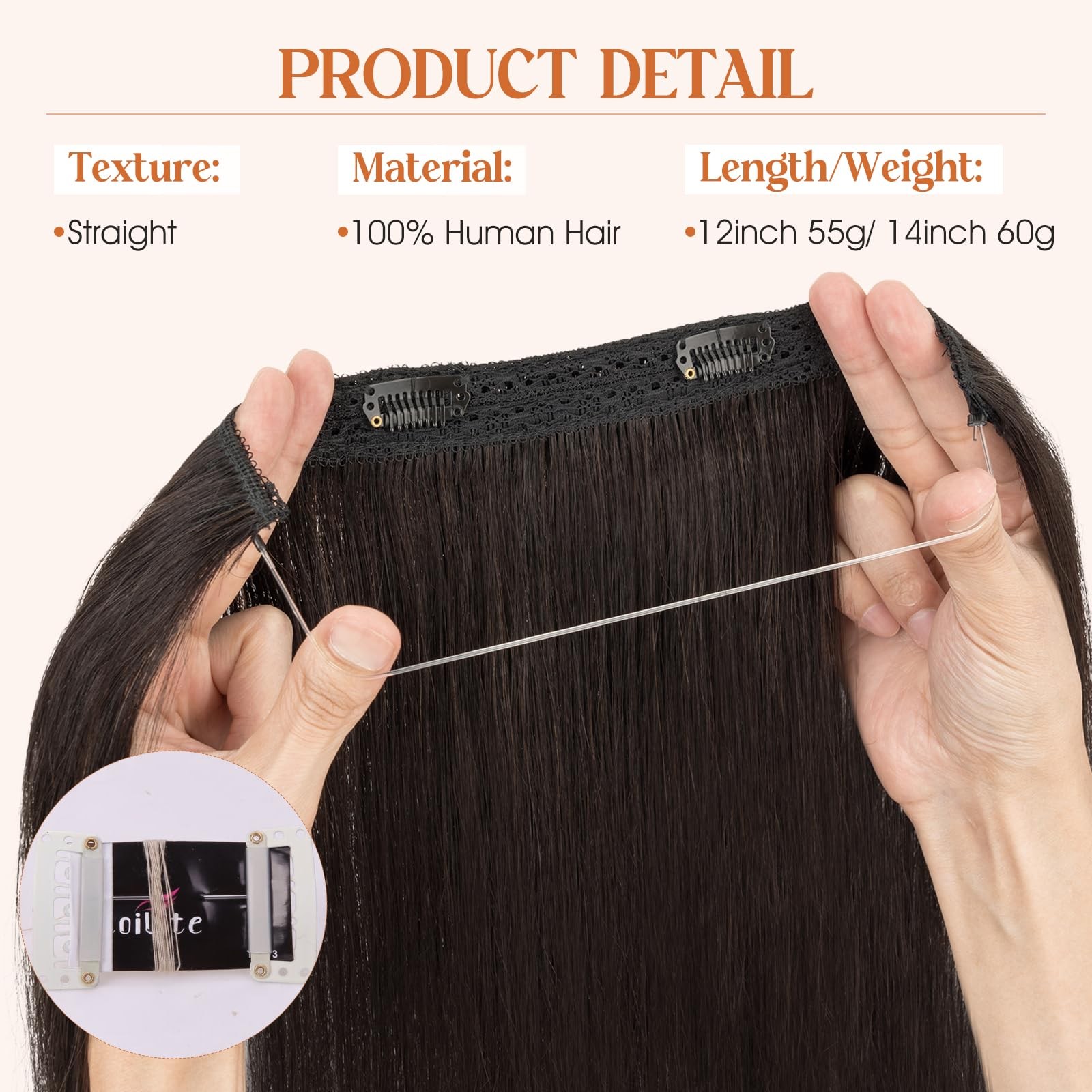 S-Noilite Halo Hair Extensions Real Human Hair 14Inch Short Straight Halo