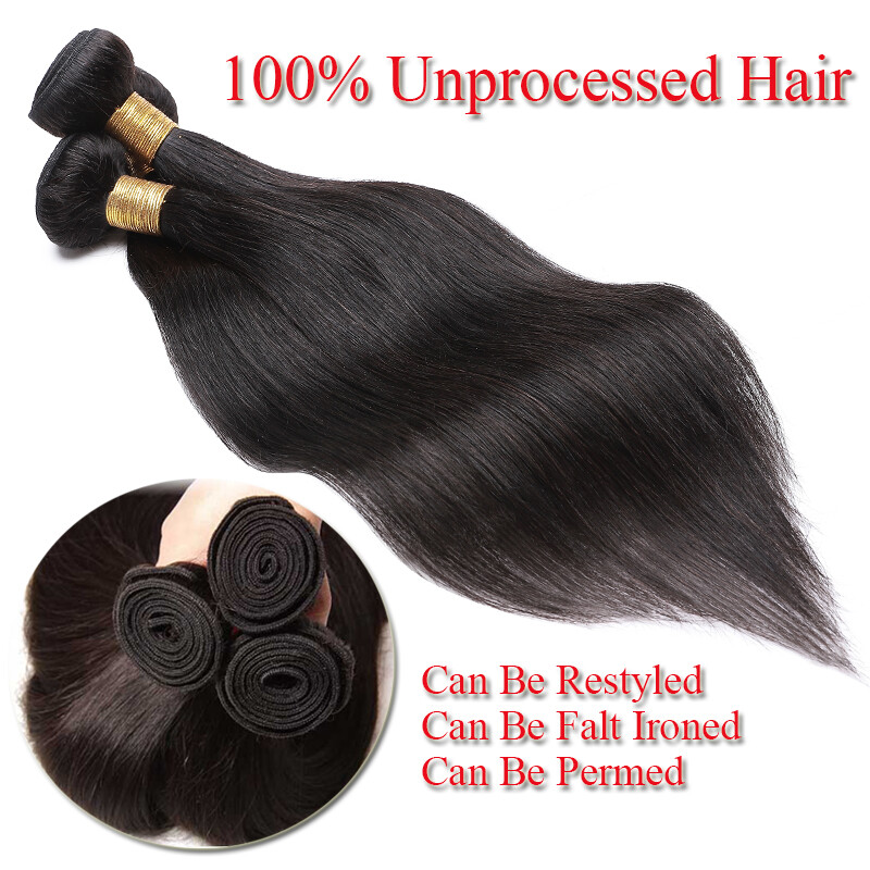 Brazilian 1-4Bundles Human Hair Weave Extensions Real Virgin Straight Weft SALE