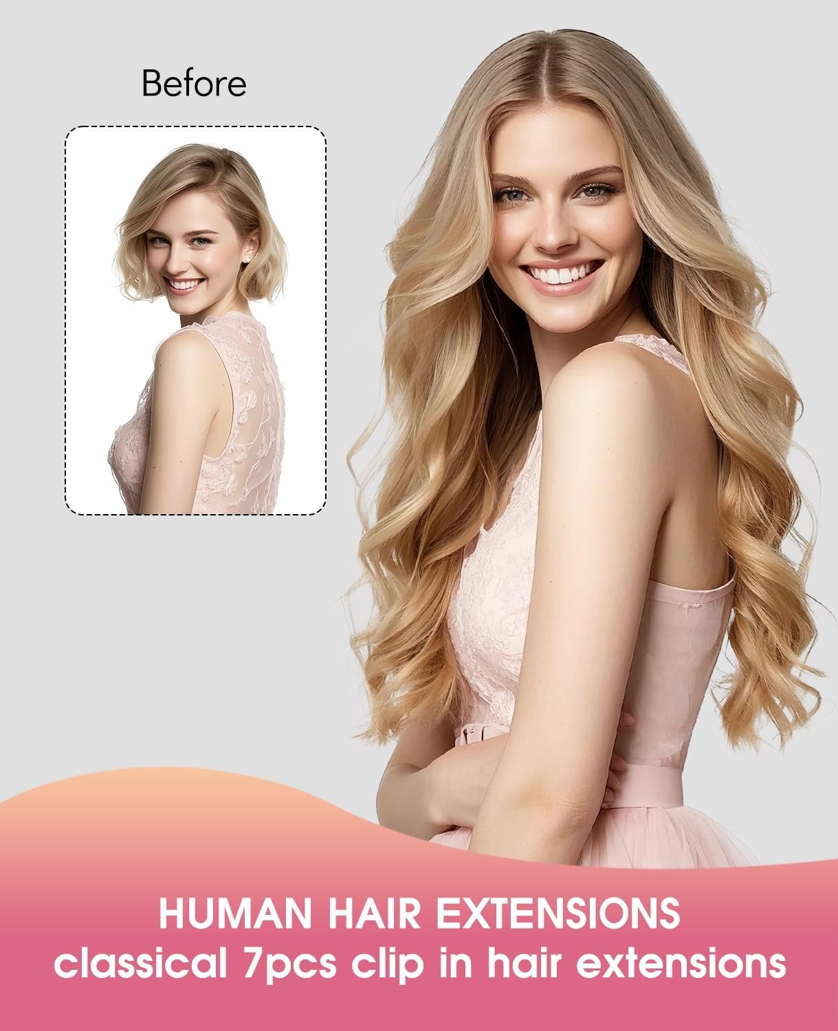 18″ Clip-In Human Hair Extensions 120g, Balayage Ash Brown to Platinum Blonde, 7