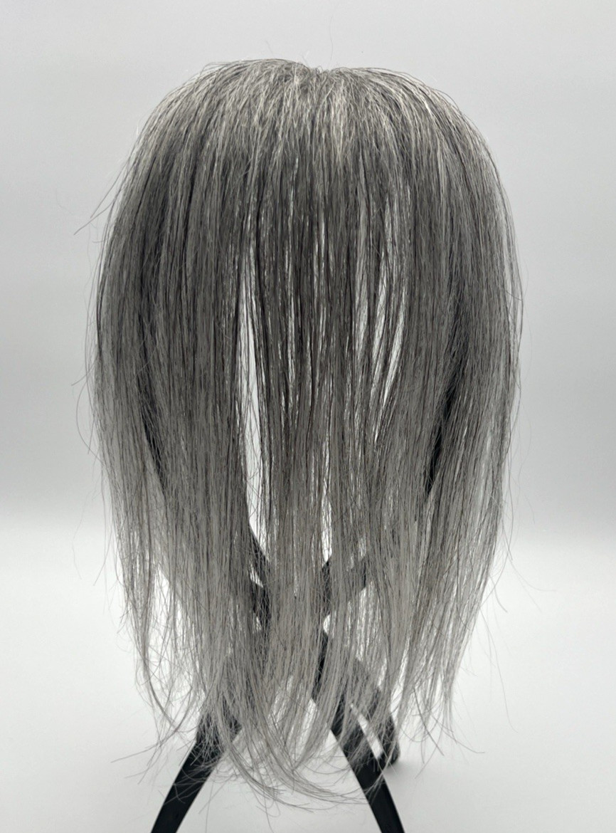Light Gray Black Shade Side Bangs 100% Human Hair 10in Hair Topper