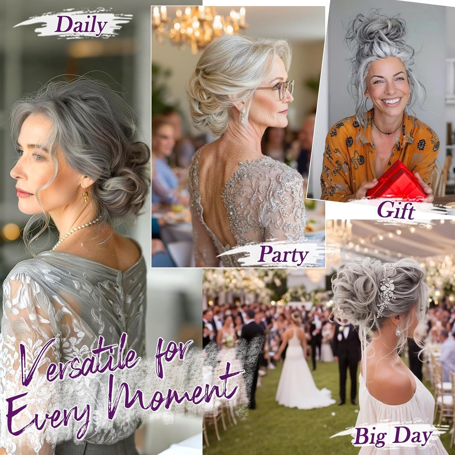 Soft Gray Salt and Pepper Bun – Human Hair Extension