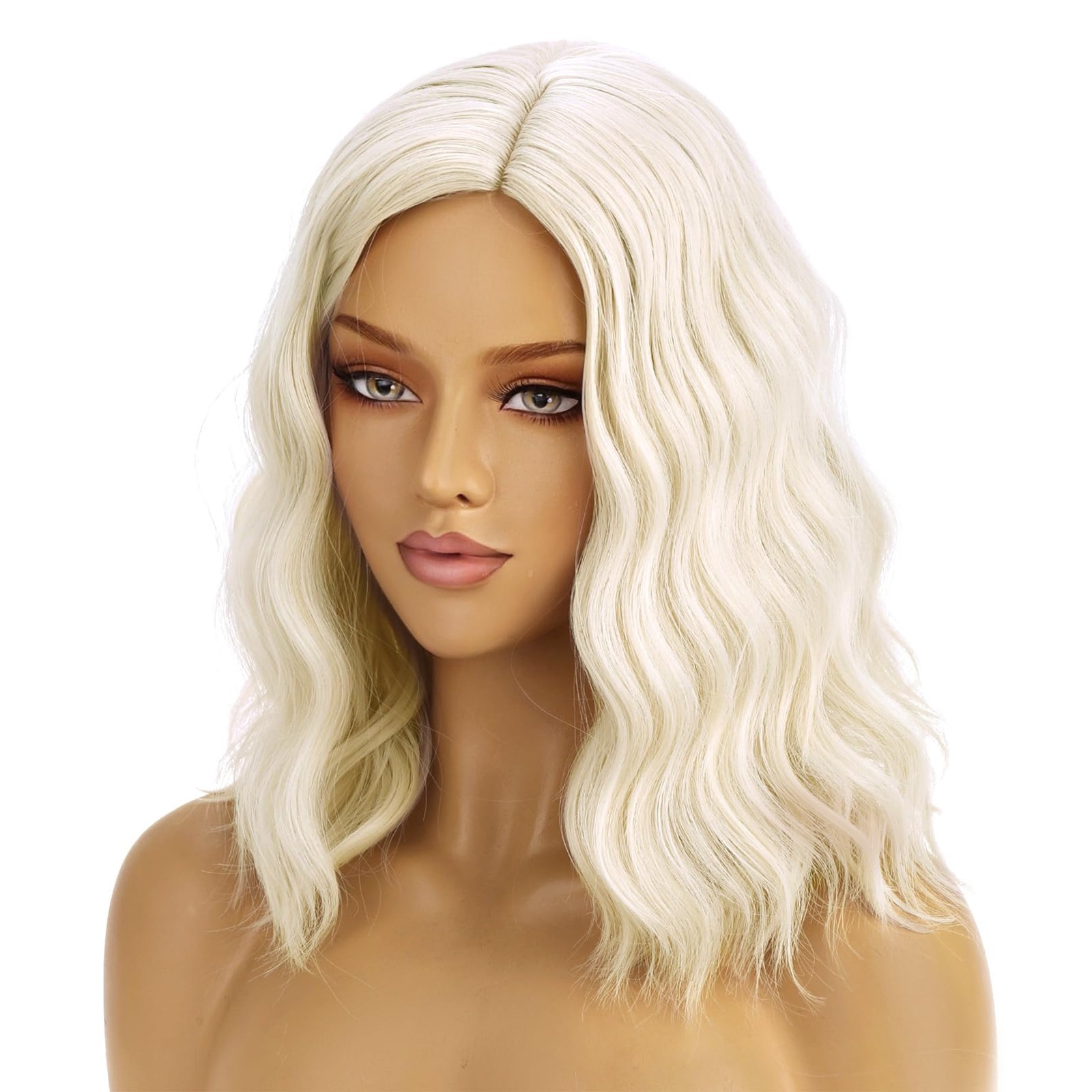 Blonde Wigs for Womens Short Curly Wavy Wig Girls Platinum Blonde Side Part W…