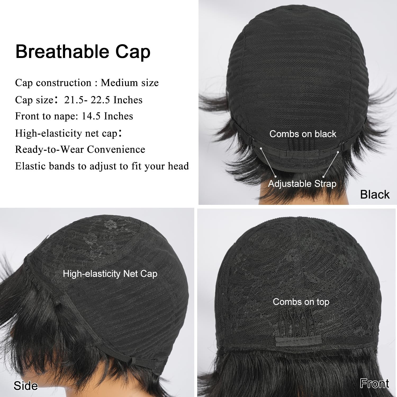 Short Pixie Cut Wig Human Hair Natural Black Glueless Full Machine Made 6 Inch