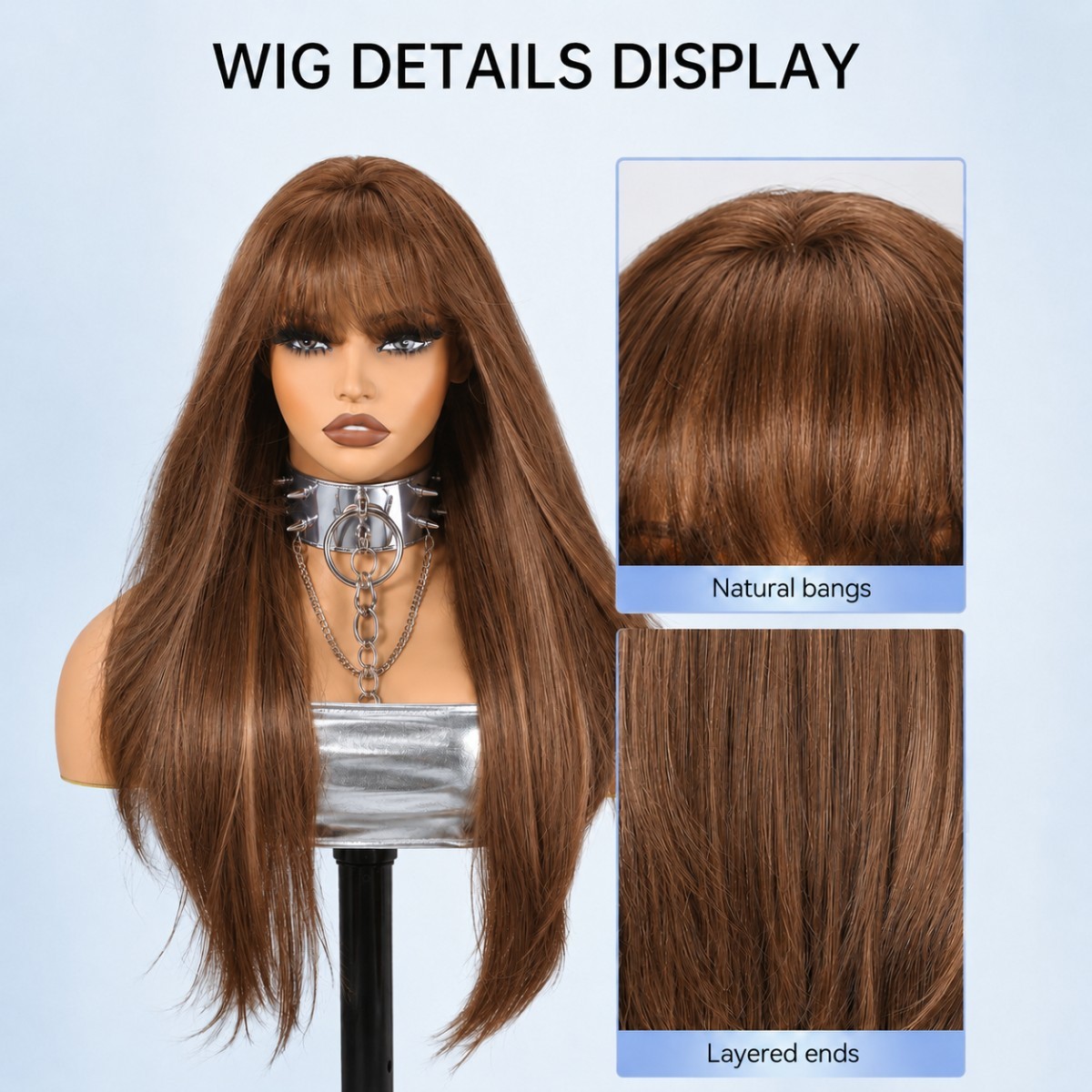 Synthetic Hair Heat Resistant Cosplay Party Wigs With Bangs Long Straight Maroon