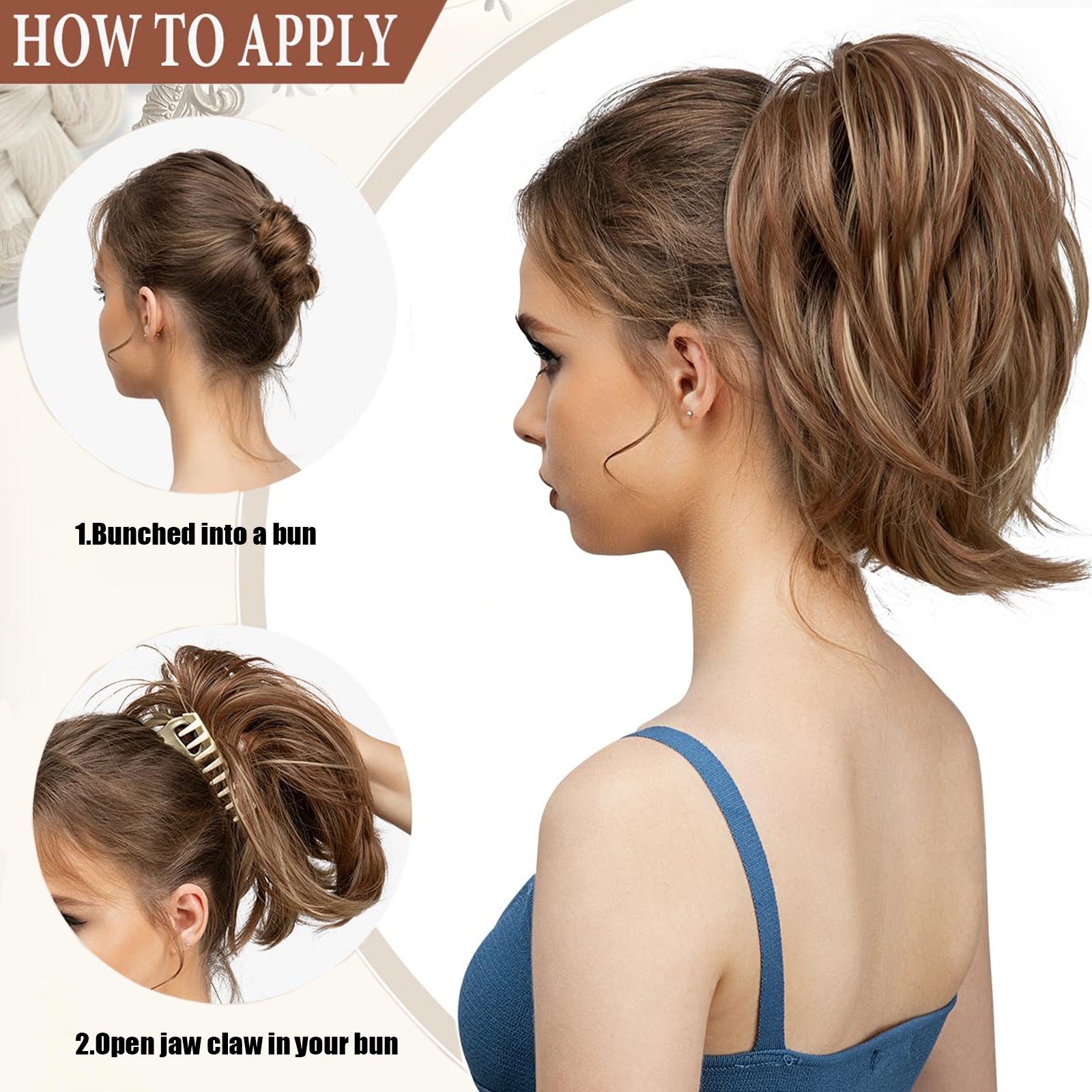 Natural Short Claw Clip Ponytail Messy Bun Hair Piece Bendable Updo Extensions