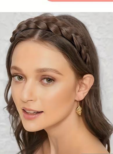 New Braid Headband 14 “ Hoop Hair With Straight Hair Extensions Reddish Brown