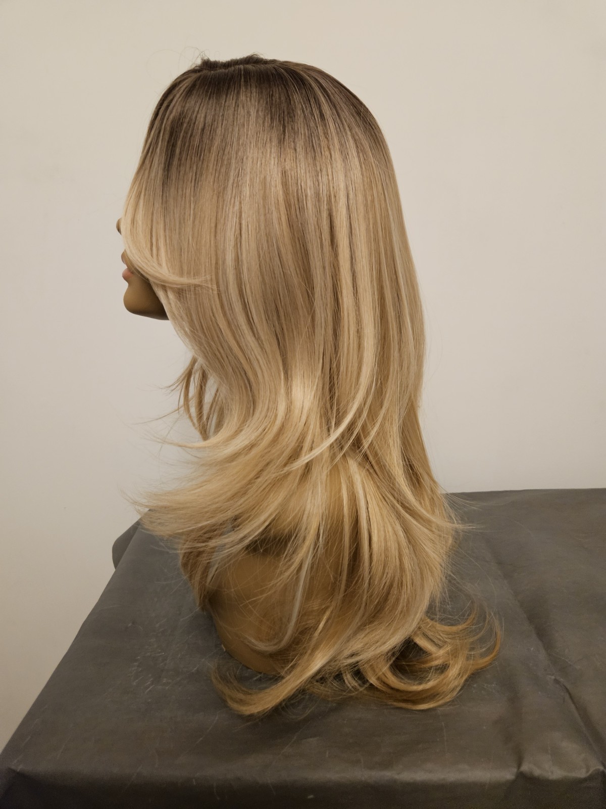 New Medium Ombre BLONDE Straight Layered Long Hair Wig With BANGS
