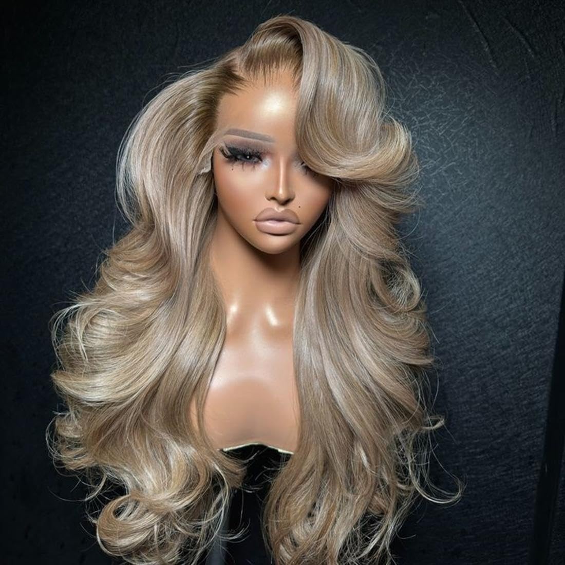 Ombre Ash Blonde Body Wave Lace Front Wig 26″ Human Hair, 200 Density, Glueless,
