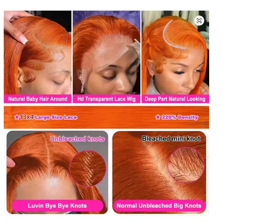 350 Ginger Orange Straight Human Hair Wigs 13X4 Hd Lace Frontal Wigs 250%