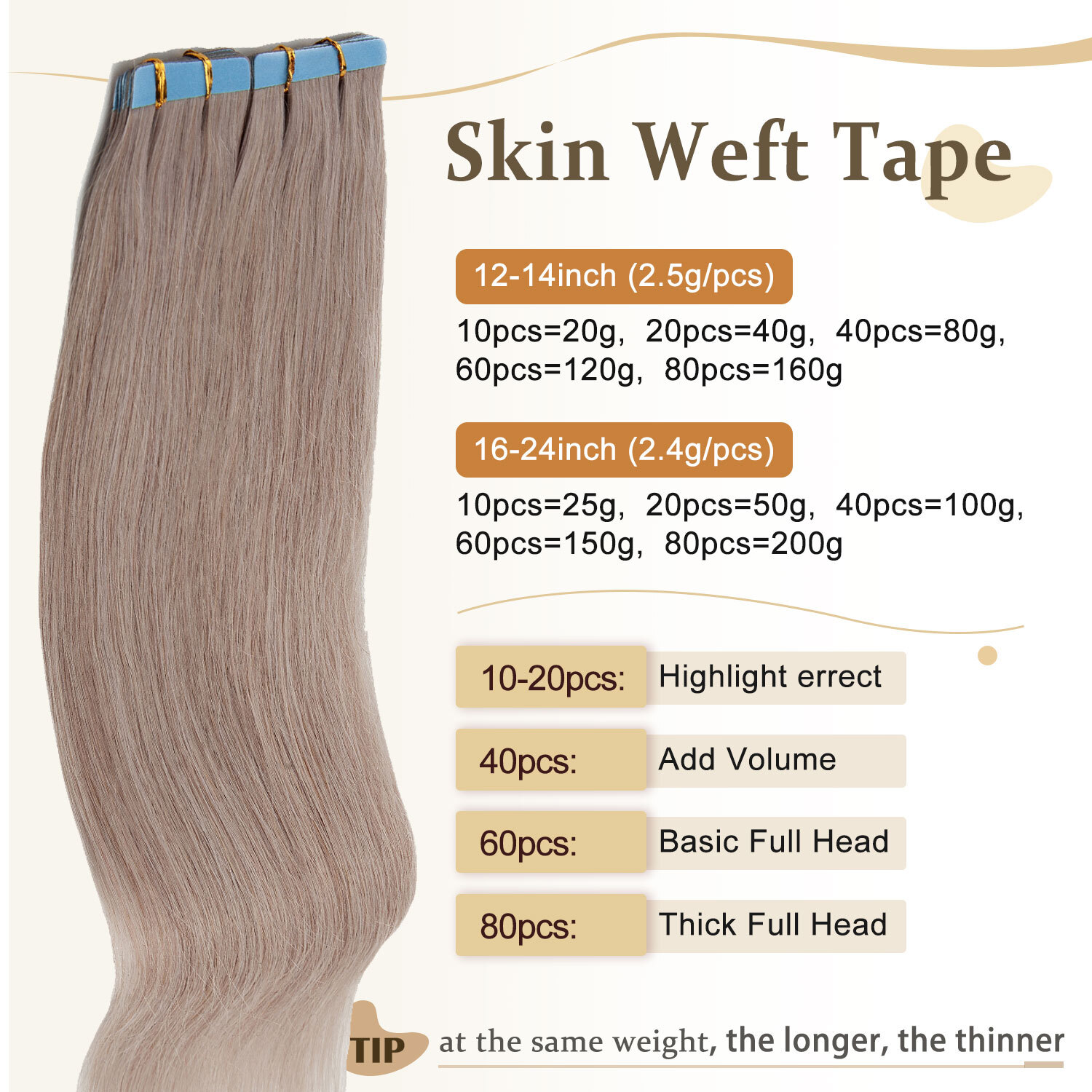 Balayage Tape In 100% Real Remy Human Hair Extensions Skin Weft Thick Full Head