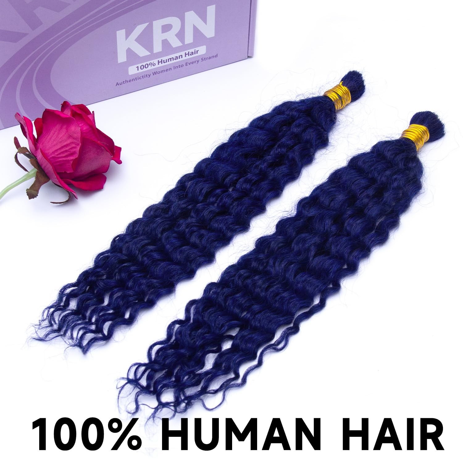 Krn Blue Human Braiding Hair For Boho Braids 110G 12A Deep Wave Curly Blue