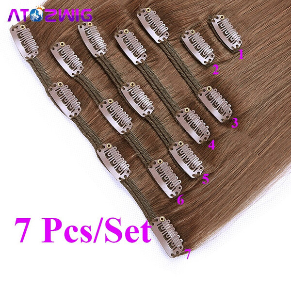 Full Head Clip In Human Hair Extensions Straight Remy Real Hair 7 Pcs/Set 70G