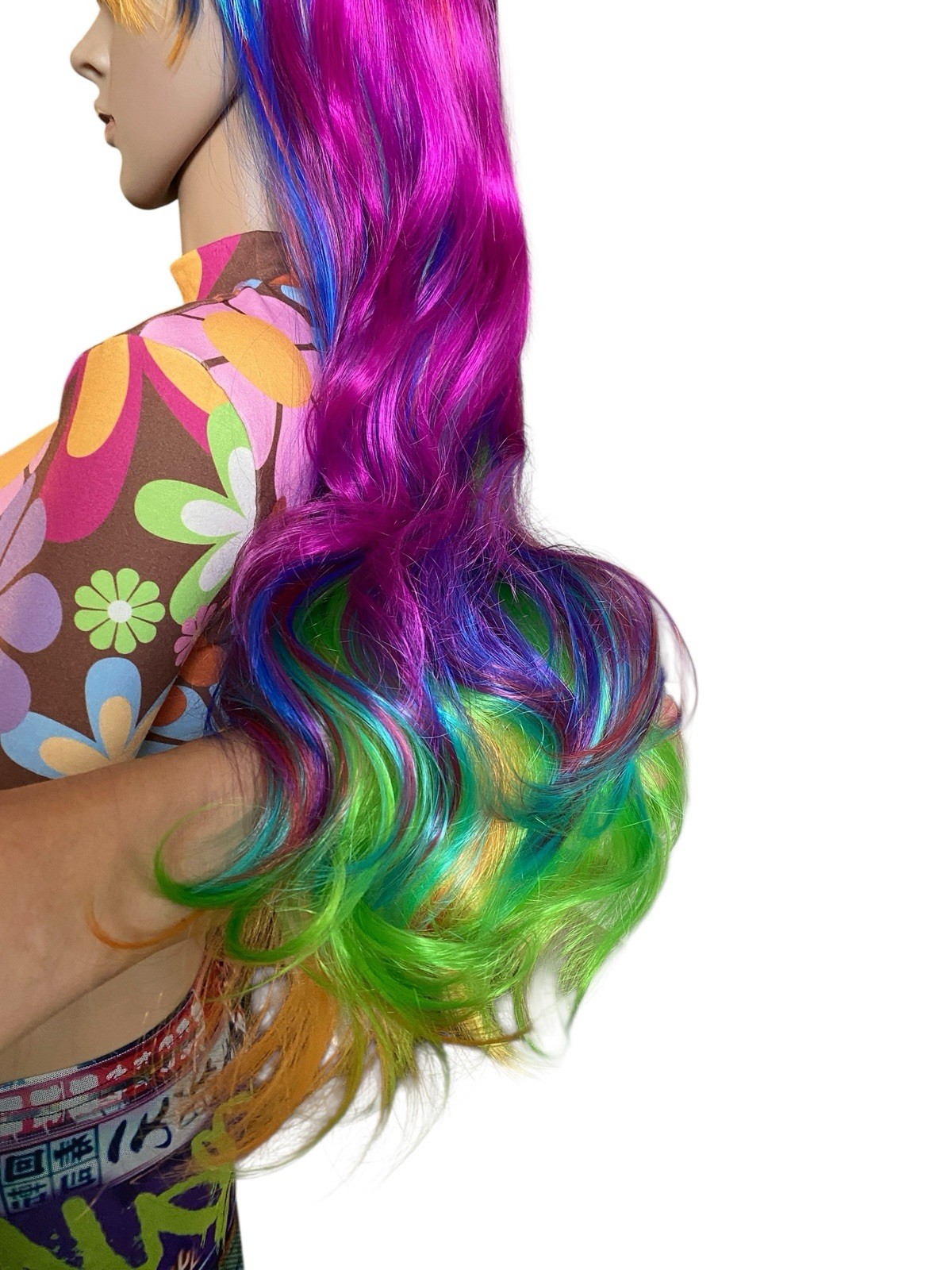 Long Layered Hair Ombré Lace Wig Fuschia Pink/Green/Violet Purple/Blue