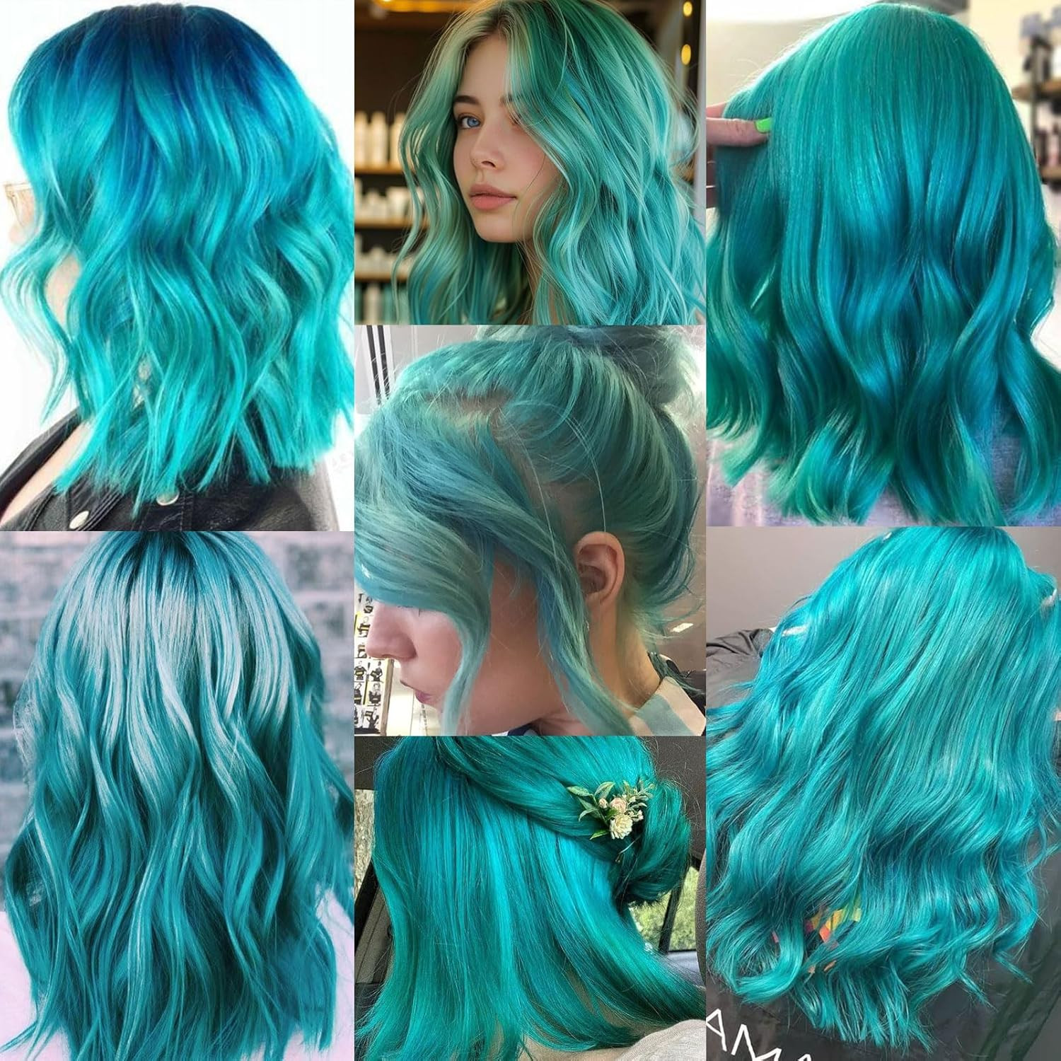 Teal Blue Clip-In Hair Extensions, 22 Inch Synthetic Highlights for All Ages