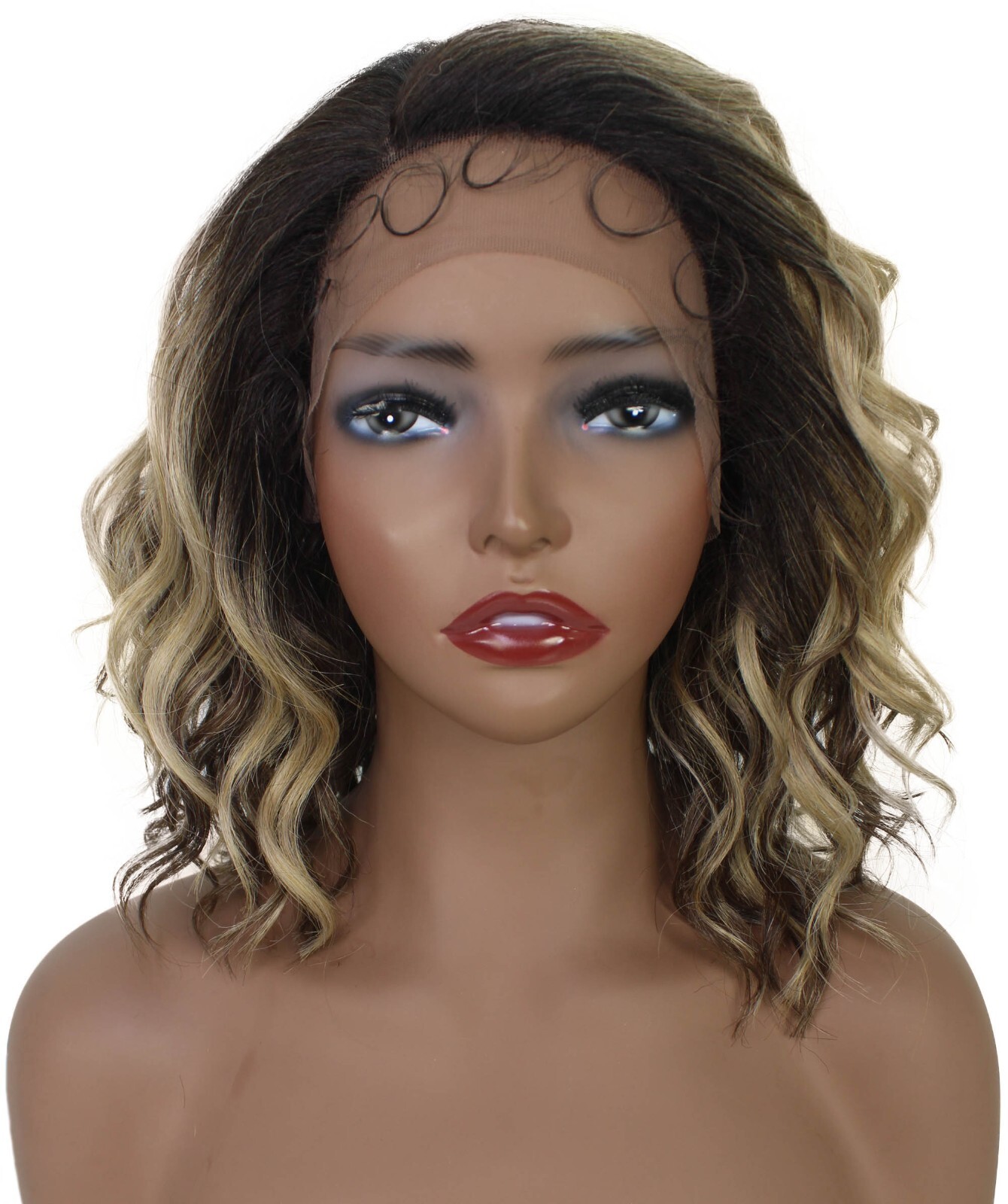 LUXLUXE Khadija 14″ Layered Wavy 3.25″ L Side Parting HD Lace Front Wig,BL-0168