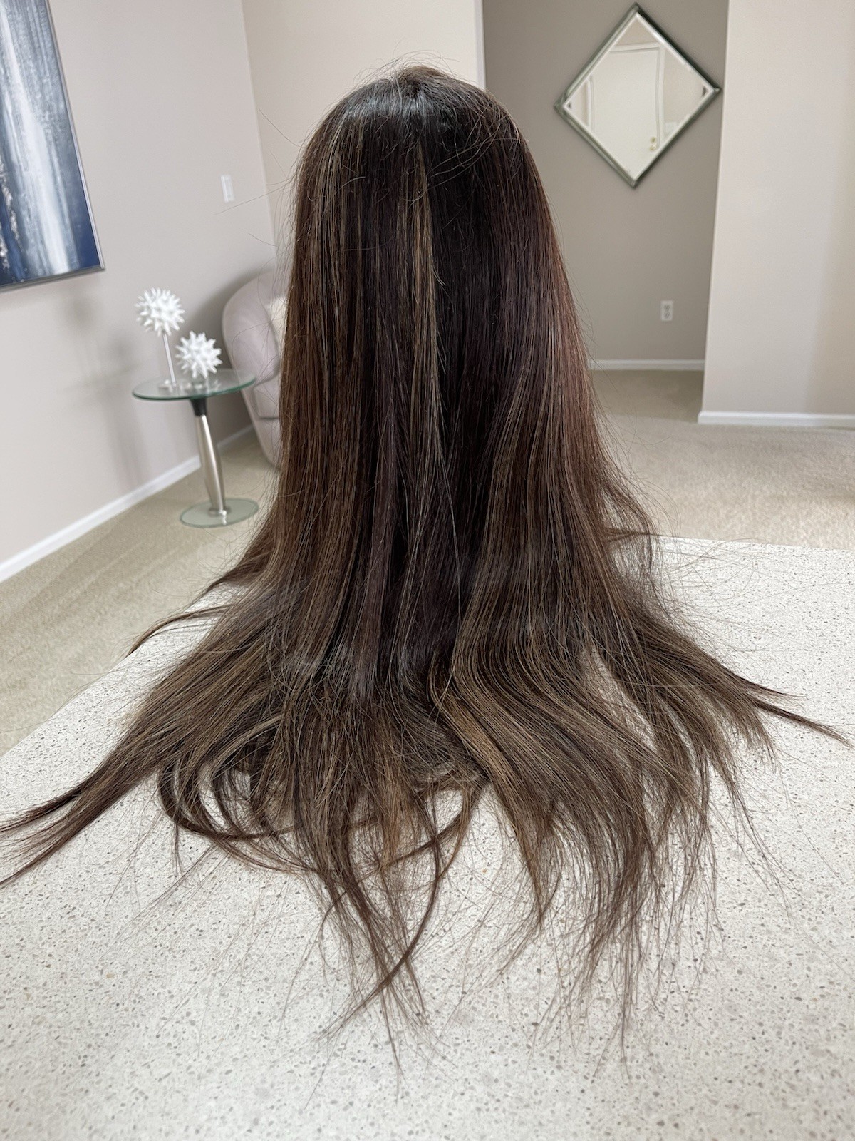 Custom Made Lace Top Brown w/Highlights Human Hair Wig 29” Med Cap