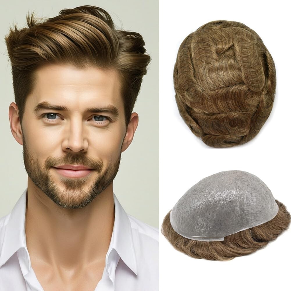 Mens Hair Replacement Ultra Thin Skin Toupee All Colors Hairpieces PU System US