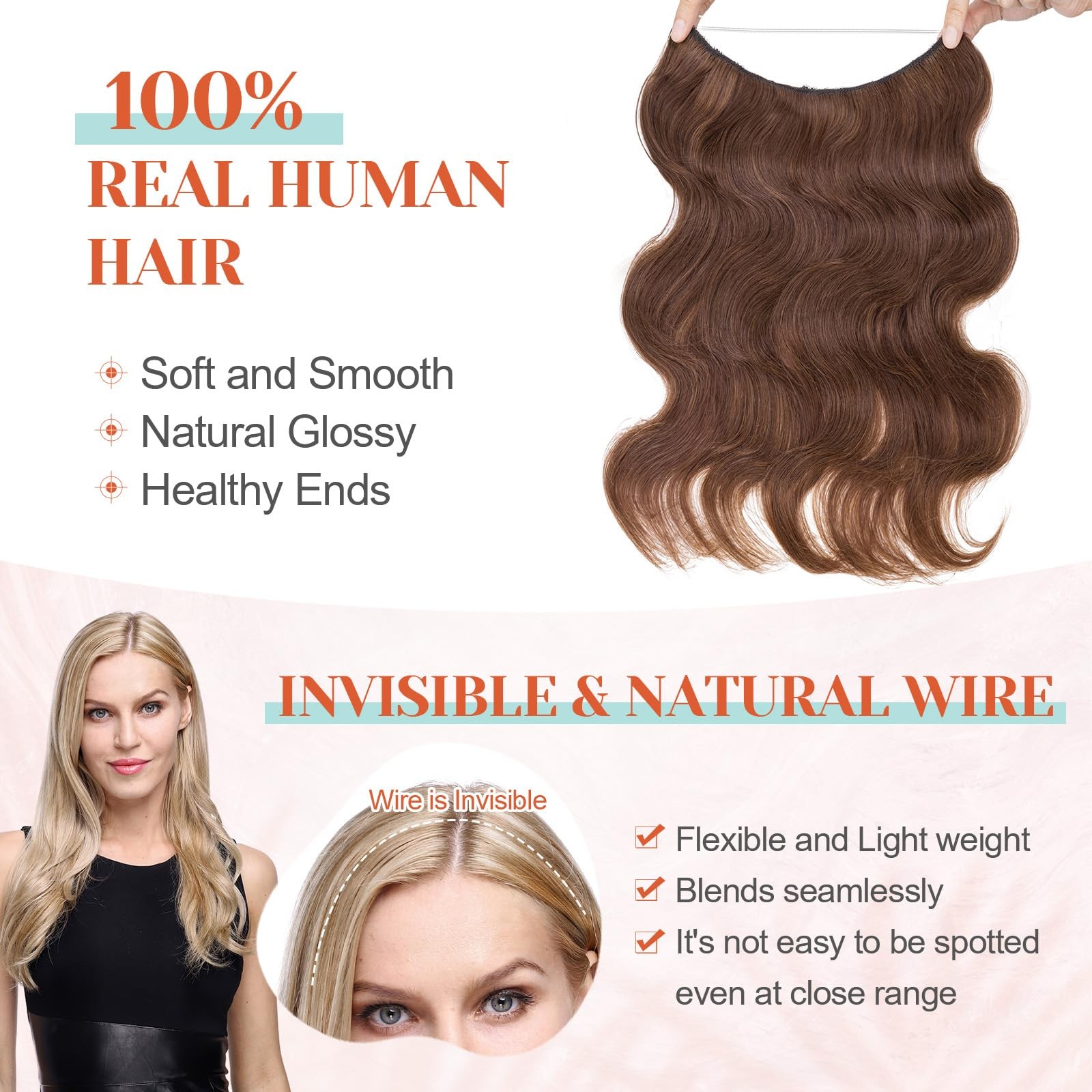 Benehair Halo Hair Extensions Real Human Hair Brown Halo Hair Extension 100