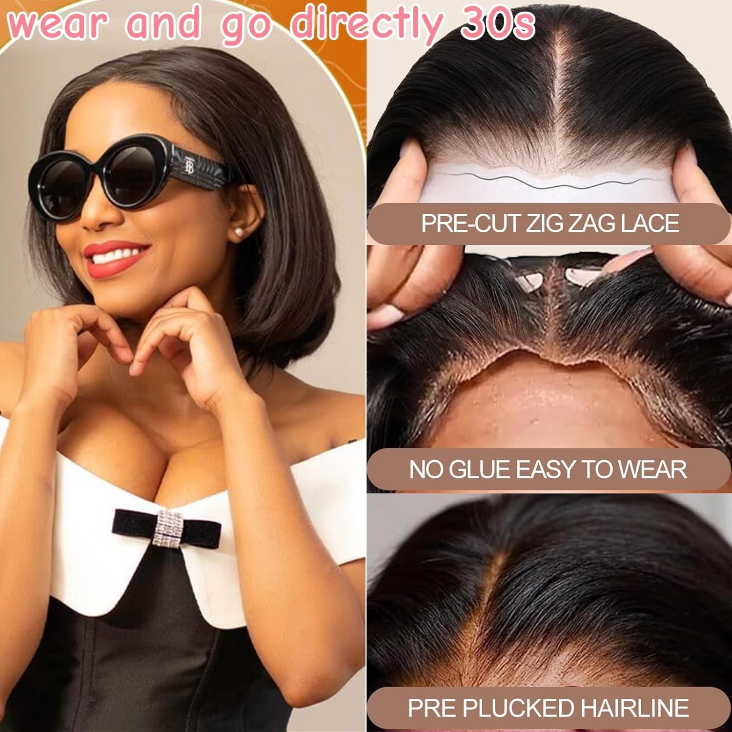 Wear and Go Glueless BobWig Human Hair Pre Plucked Pre Cut 4×4 Lace Wig Straight
