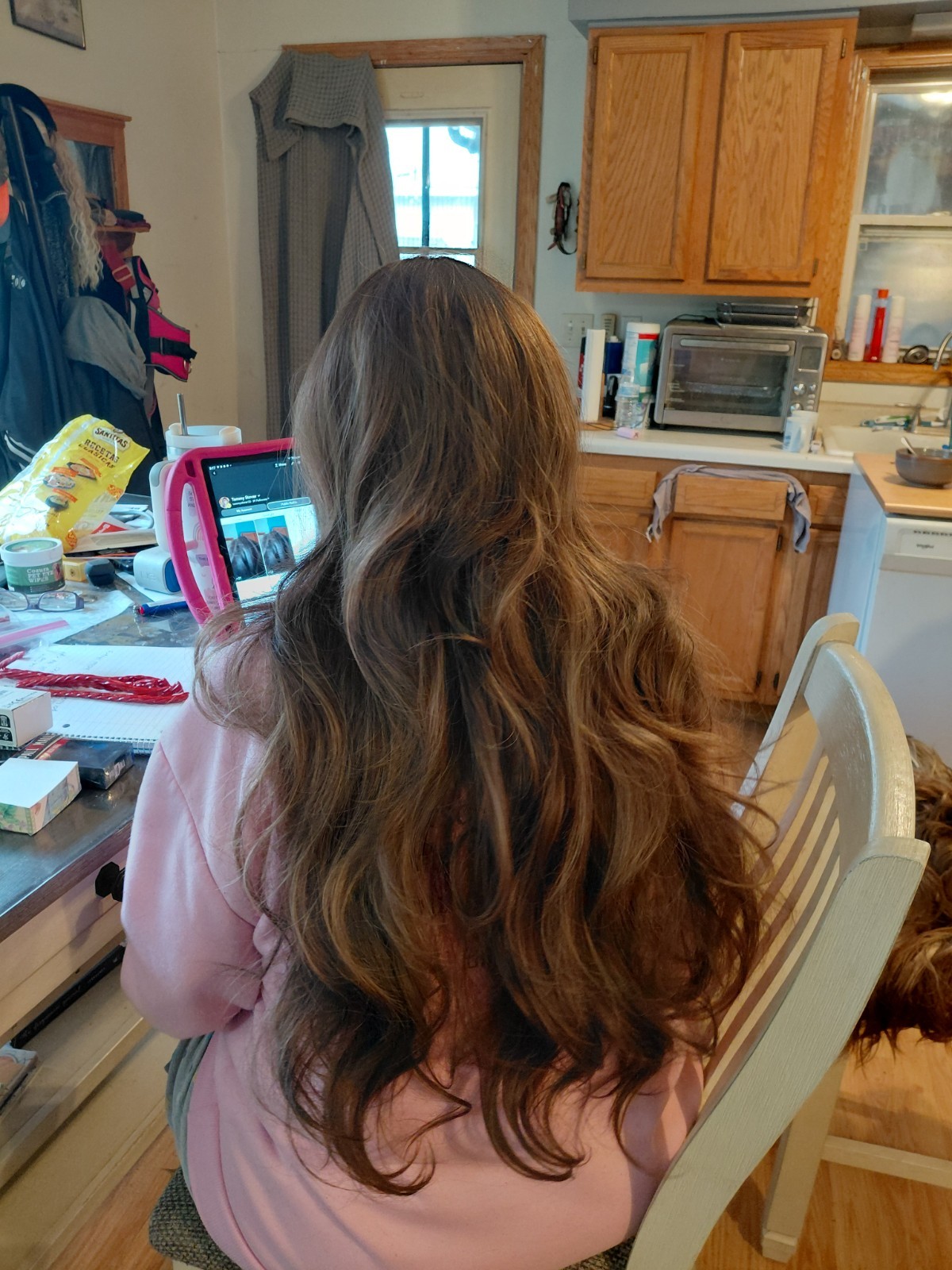 wig light brown wavy texture bangs style shoulder length for women adult