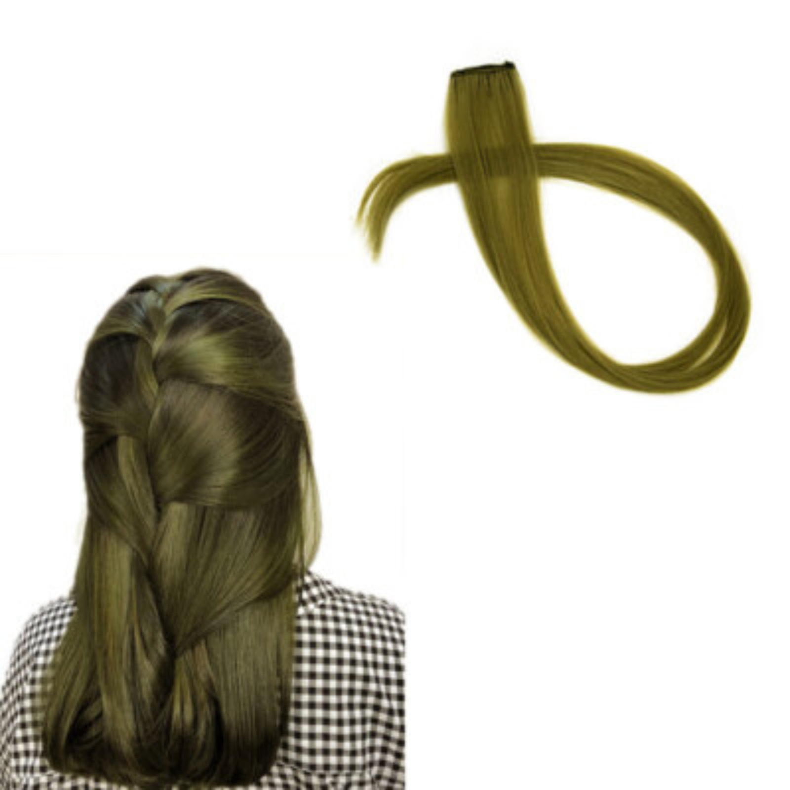 CADENZA Real Human Hair Clip-In Extensions Set of 4 Olive Green Remy Hair