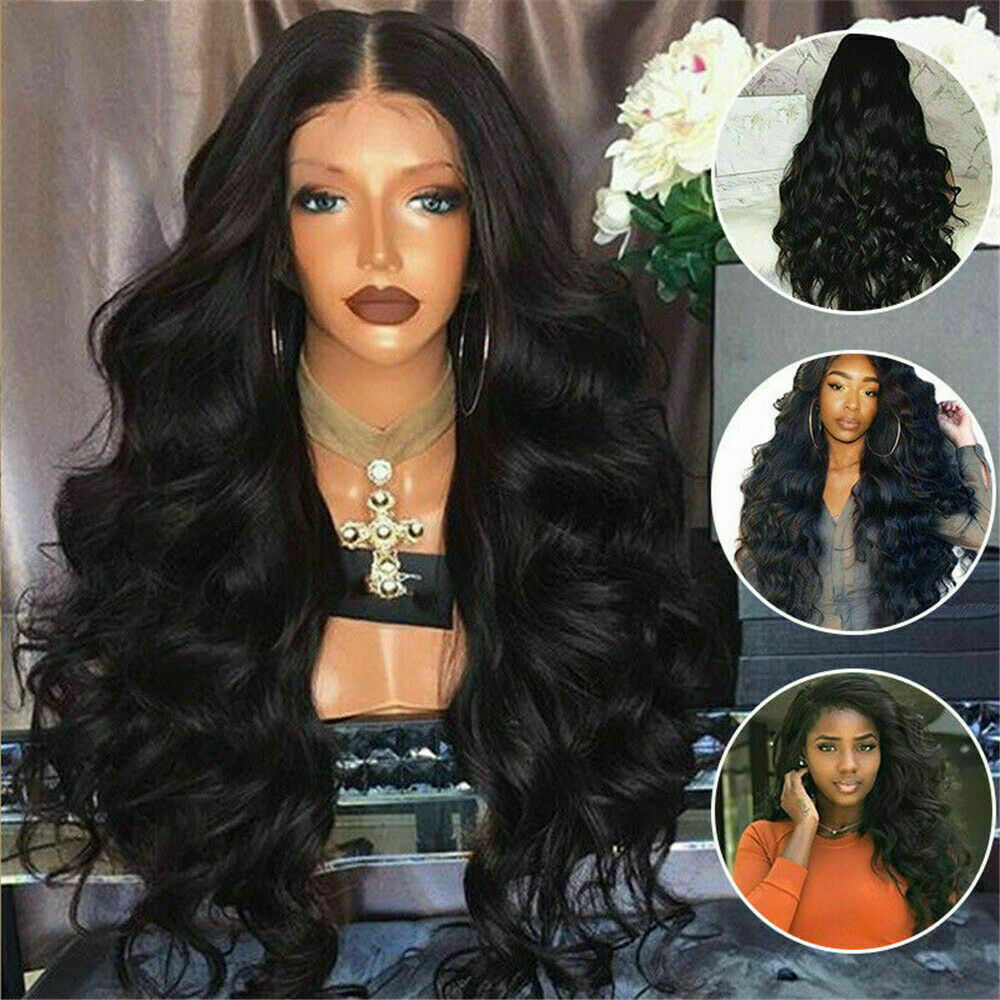 Women Long Full Wig Brazilian Star Human Hair Body Wave Lace Front Thick Wigs US