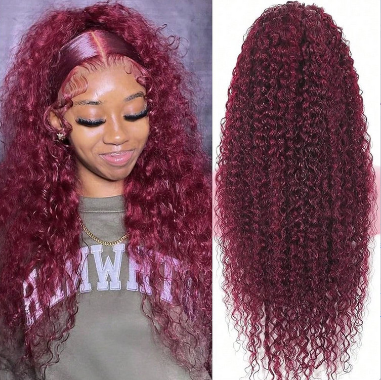 200% Density Burgundy 99J 5×5 Deep Wave Transparent Lace Wigs