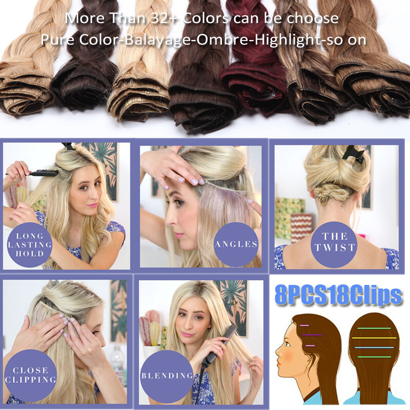 BODY WAVE double weft Clip In Virgin Human Hair Extensions Full Head Thick 170G+