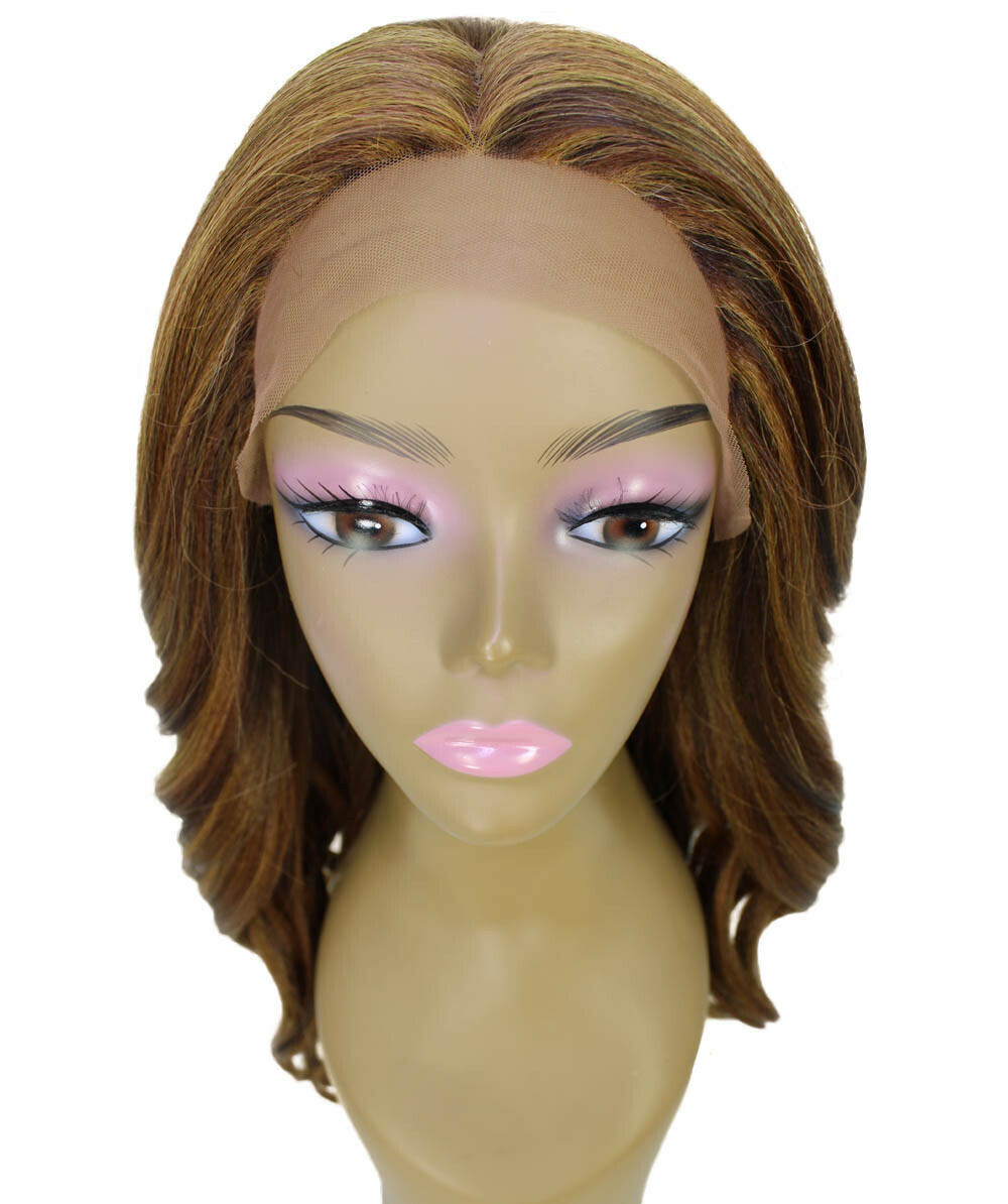 LUXLUXE Cleo Wavy Layered 21 in 4X4 Hand Tied Lace Front Wig, Light Brown Blend