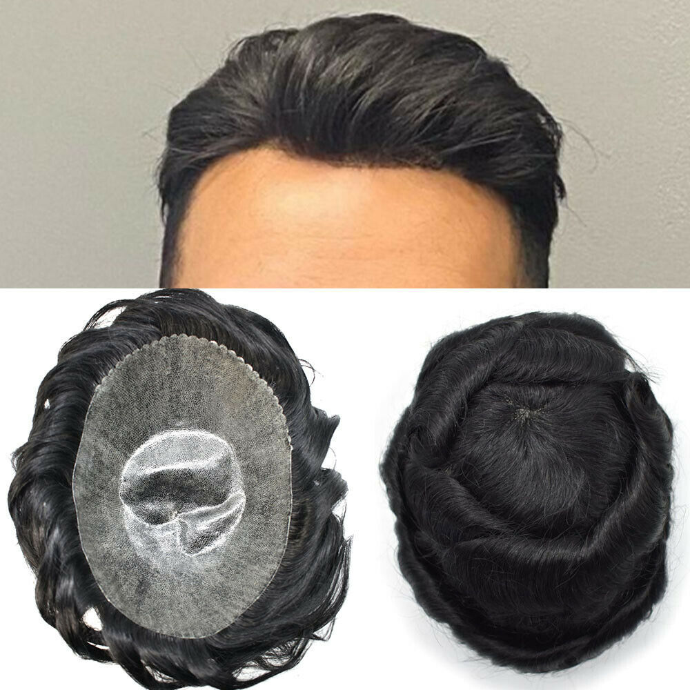 Men Toupee Human Hair piece Durable Thin Skin PU Wig Replacement System PAPY-J