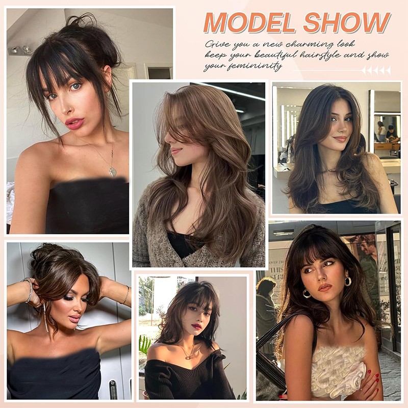 100% Human Hair Extensions Clip In 3D Bangs Mid-Part Air Bangs French Bangs Thin