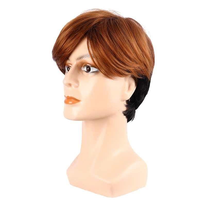 Men’s Black to Brown Ombre Short Wig Heat Resistant Synthetic Full Cap Cosplay
