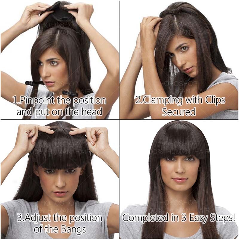 US 100% Remy Human Hair Mono Topper Clip In Top Piece Toupee Wig Bangs For Women
