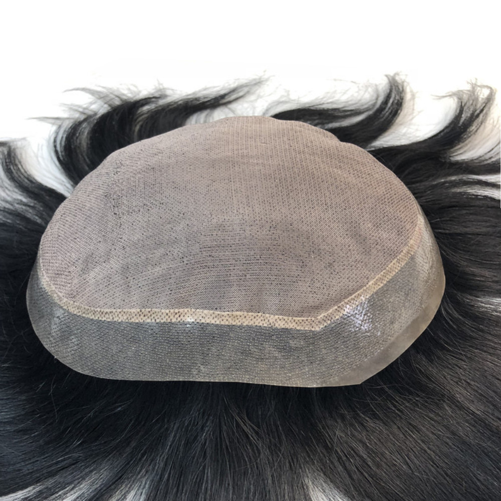 Durable Men Human Hair Replacement System Hairpiece Fine Mono Skin Around Toupee
