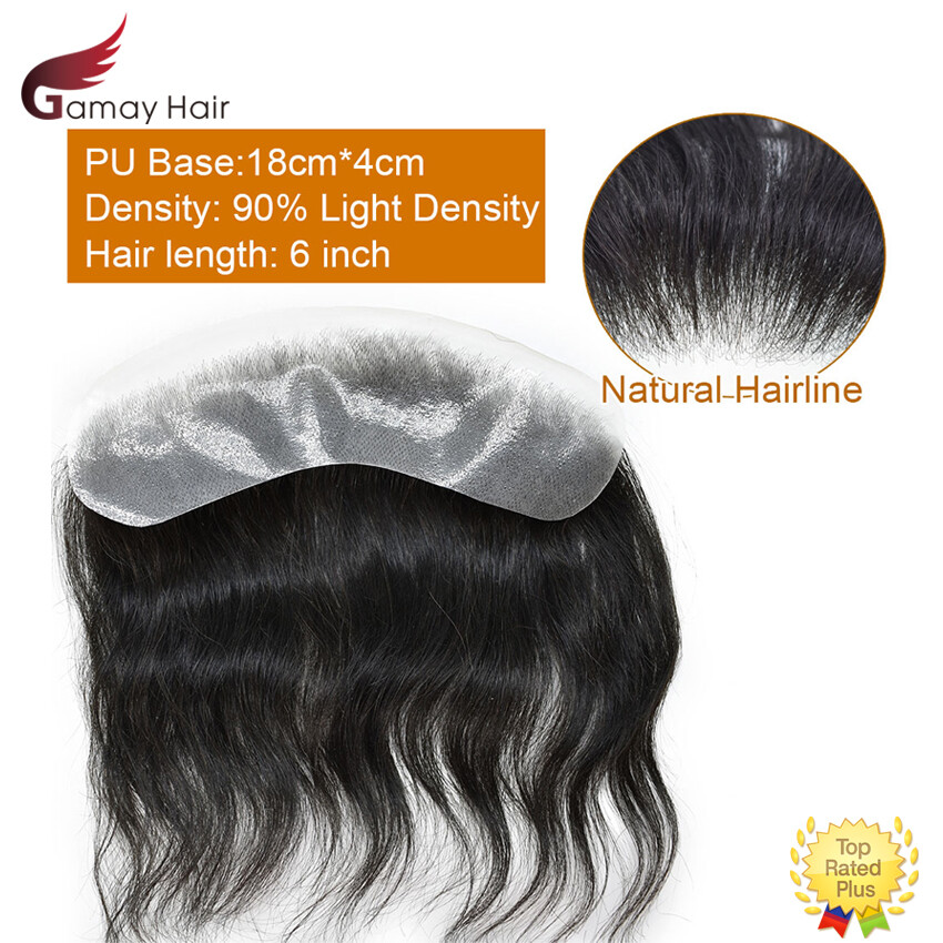 Invisible Human Hair Mens Frontal Hairpiece V-Loop Skin Pu for Receding Hairline