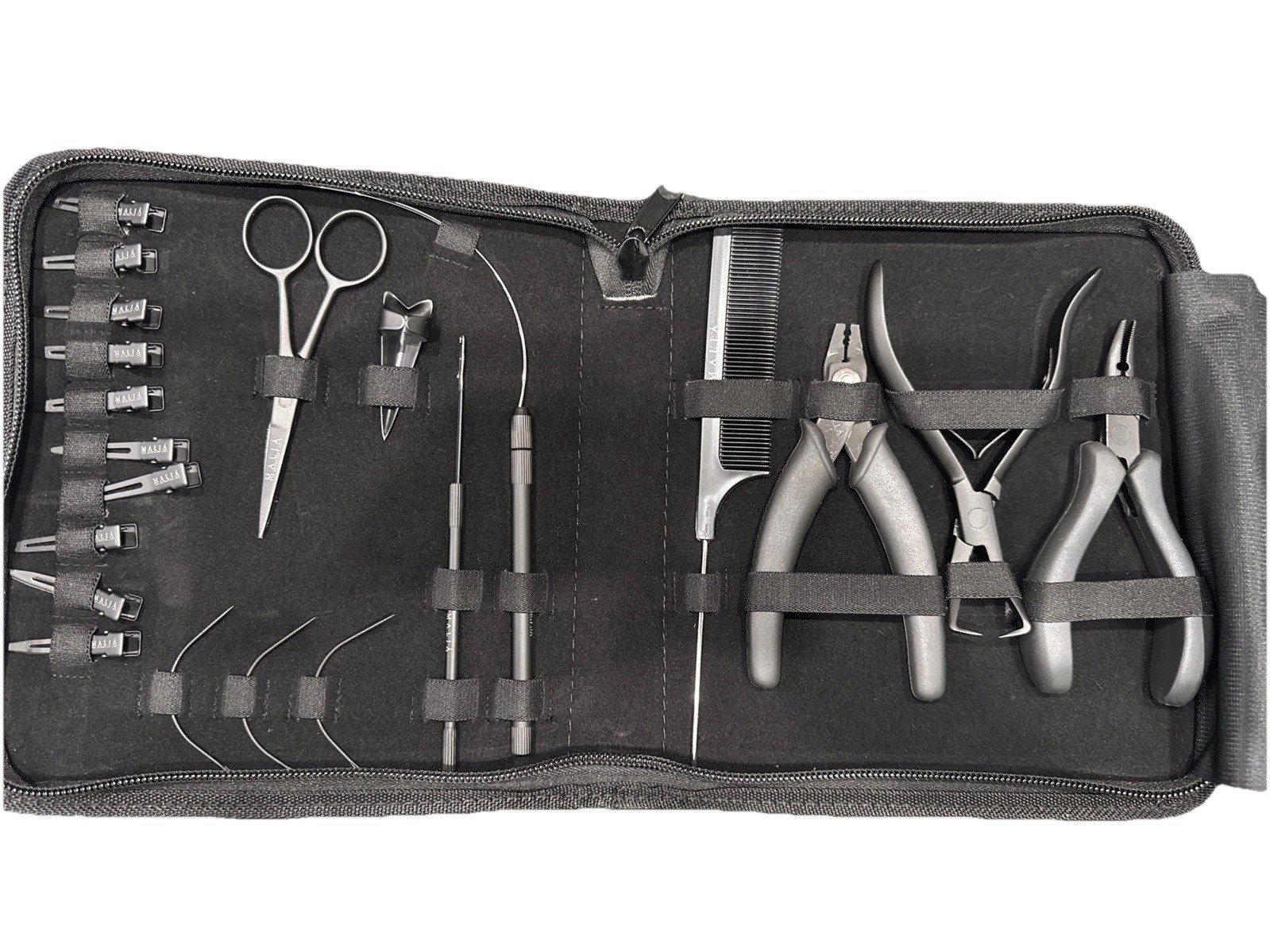 NEW-Professional Hair Extension Premium Kit-Pliers,Needle,Clips,Scissors, W/Case