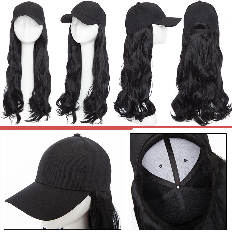 100% REAL Baseball Hat Cap with Hair Extensions AS Human Long Ponytail Hairpiece