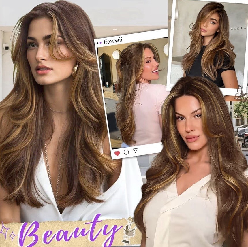 Brown Highlight HD Lace Front Wig 26in Body Wave Bleached Knots Free Part