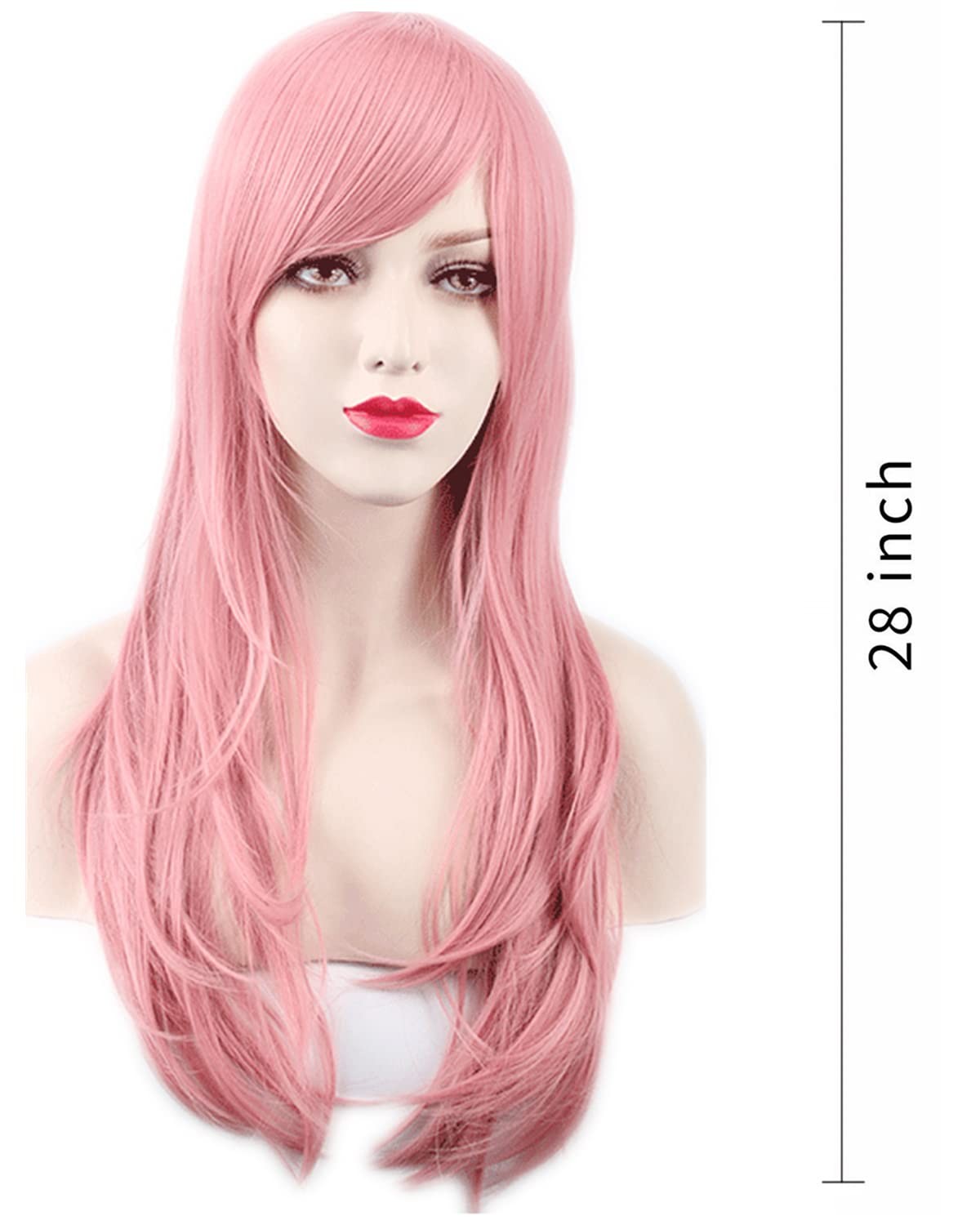 Wigs 28″ Long Wavy Hair Heat Resistant Cosplay Wig for Women (Pink)