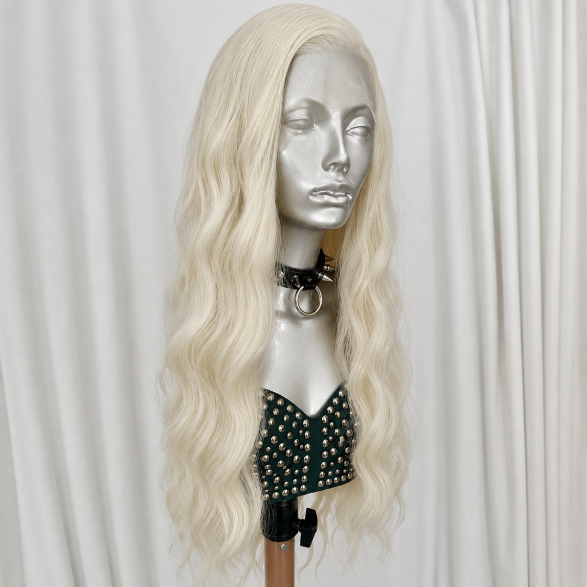 Lace Front Wigs Soft Synthetic Hair Heat Resistant Long Wavy Women Bleach blonde