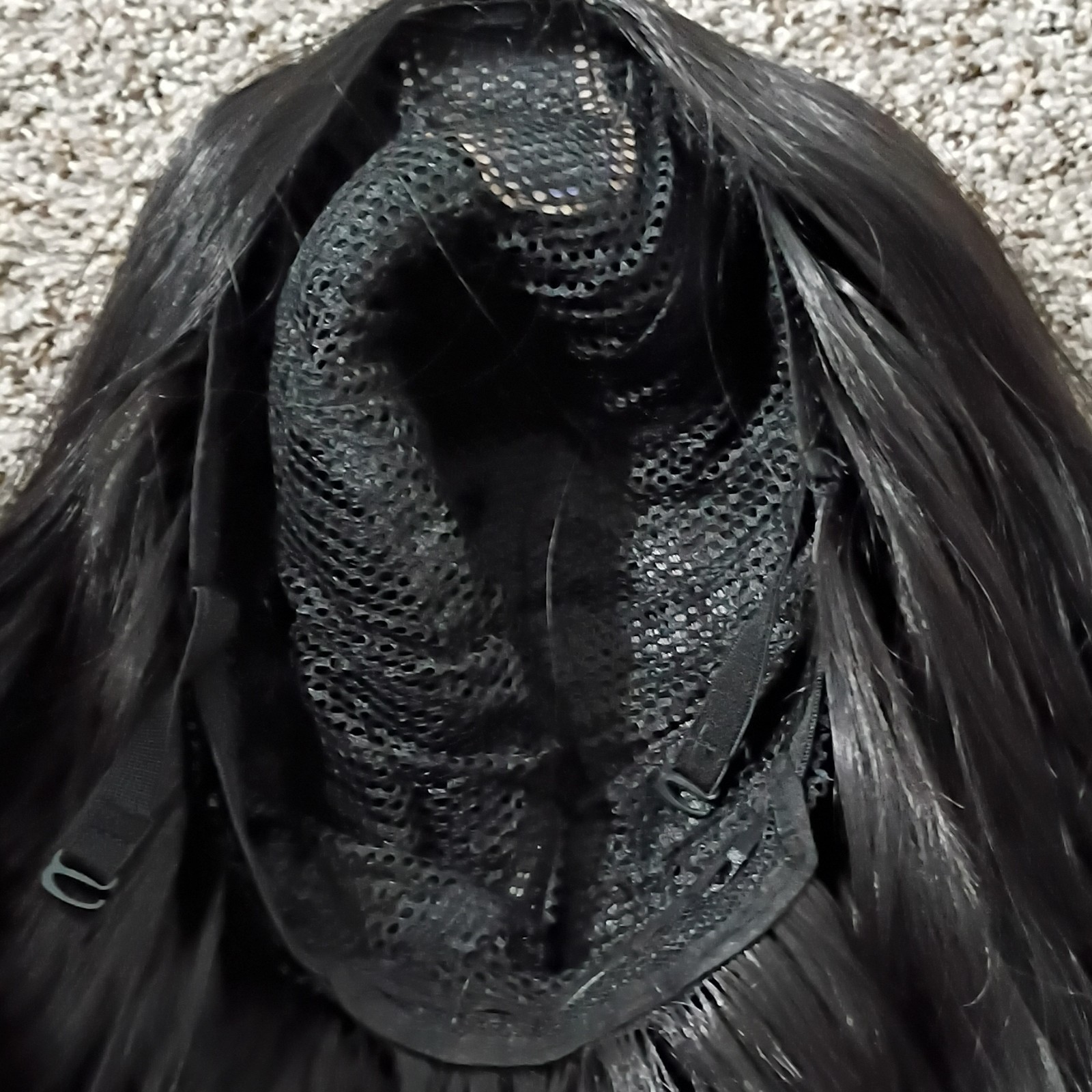 Long Black Wavy Synthetic Wig Classic Cap Middle Part Adjustable Strap