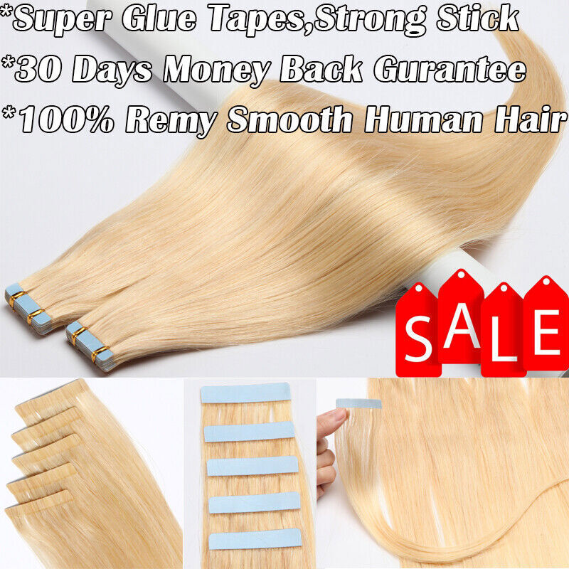 60PCS Tape in Russian Remy Thick Human Hair Extensions Skin Weft Straight 150g