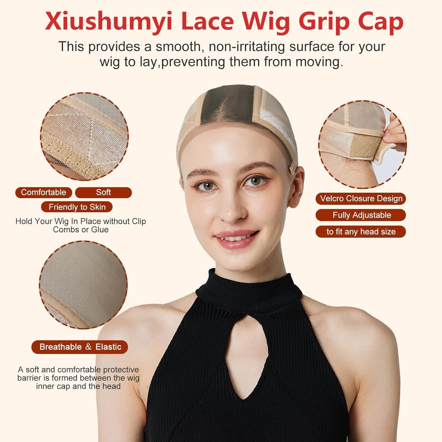 Lace Wig Cap for Women Adjustable Wig Grip Cap with Velvet Band for Keeping Wigs