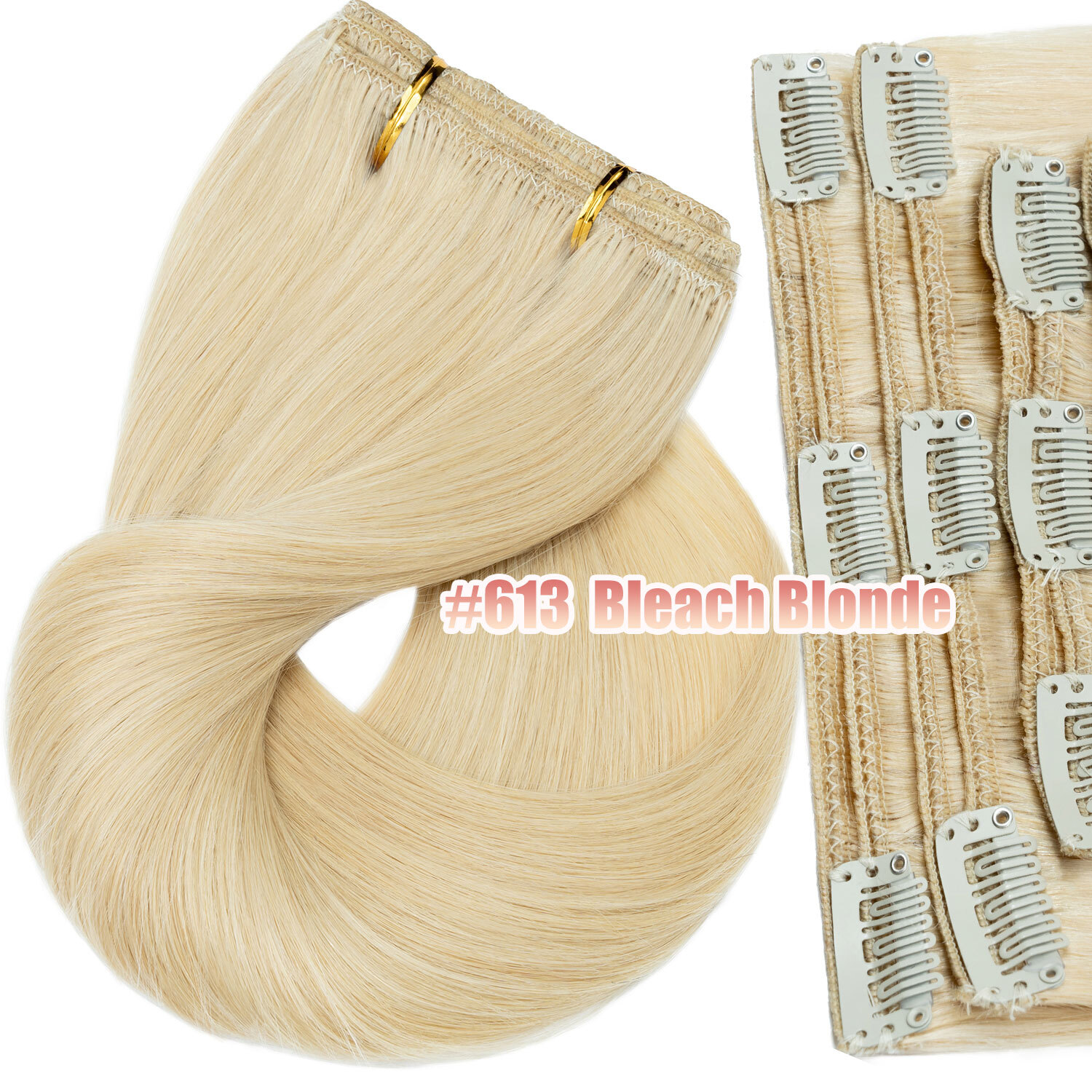 100% Real Soft Double Weft Clip In Remy Human Hair Extensions Full Head Thick US