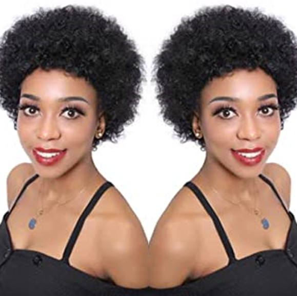 100% Human Hair Short Black Afro Kinky Curly Wigs for Women Soft Natural Hair US